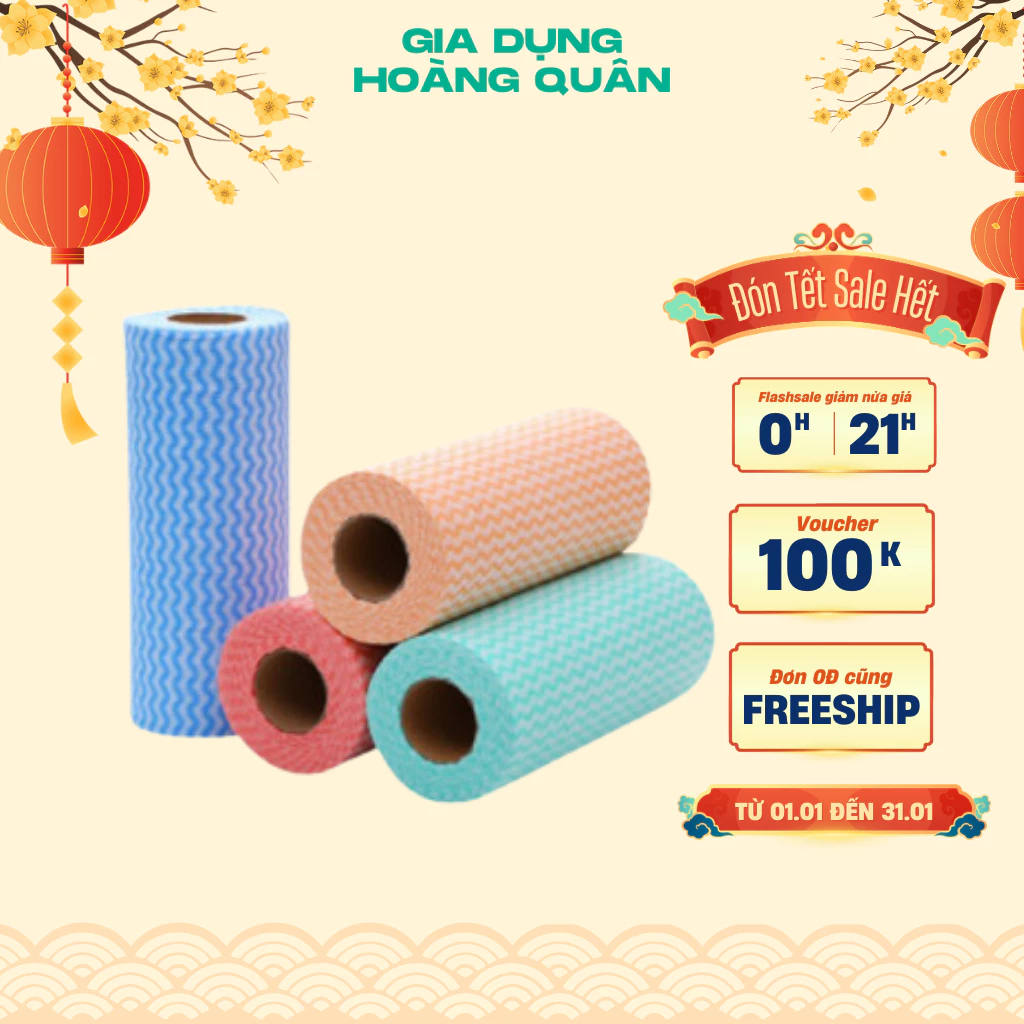 Cuộn Khăn Lau Bếp , Giấy Vải Lau Đa Năng DIDOOGLT Dễ Sử Dụng Chất Liệu Vải KHông Dệt Tiện Lợi Cuận 50 Tờ ( Hàng Tốt )