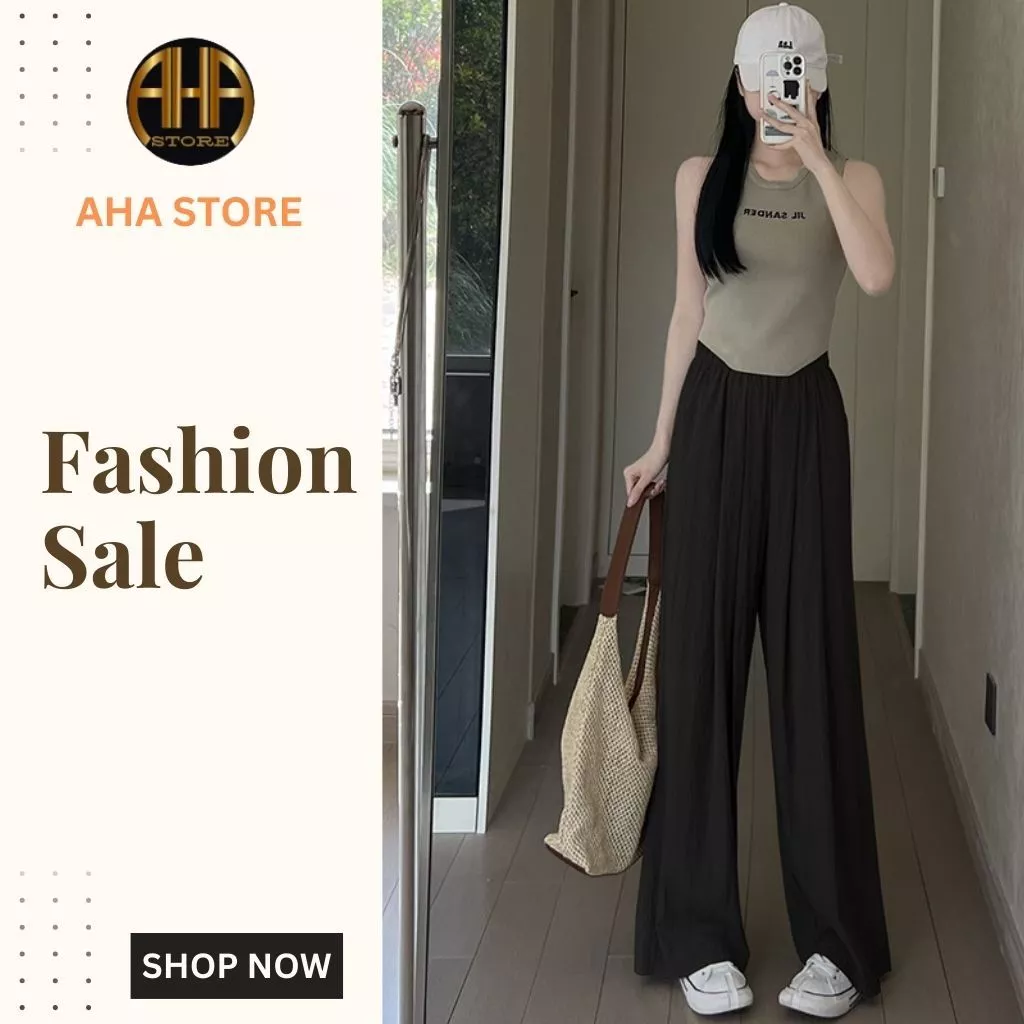 Quần Ống Rộng Cạp Chun  AHA STORE Quần Nữ Chất Đũi Nhoăn Nữ Có Thể Mặc Đi Làm Đi Chơi ( AH55 )