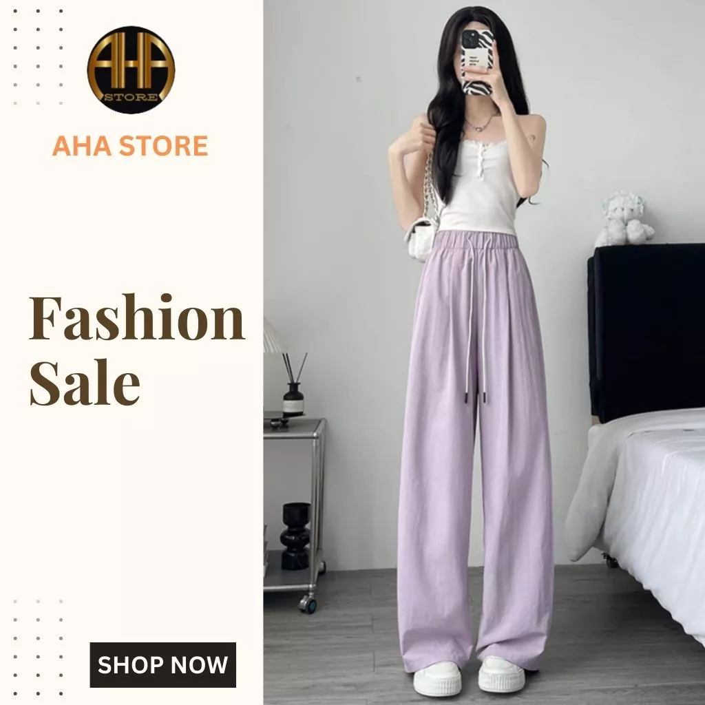 Quần ống rộng nữ quần gió cạp chun  AHA STORE vải đũi cao cấp lên dáng siêu xinh (AH56)