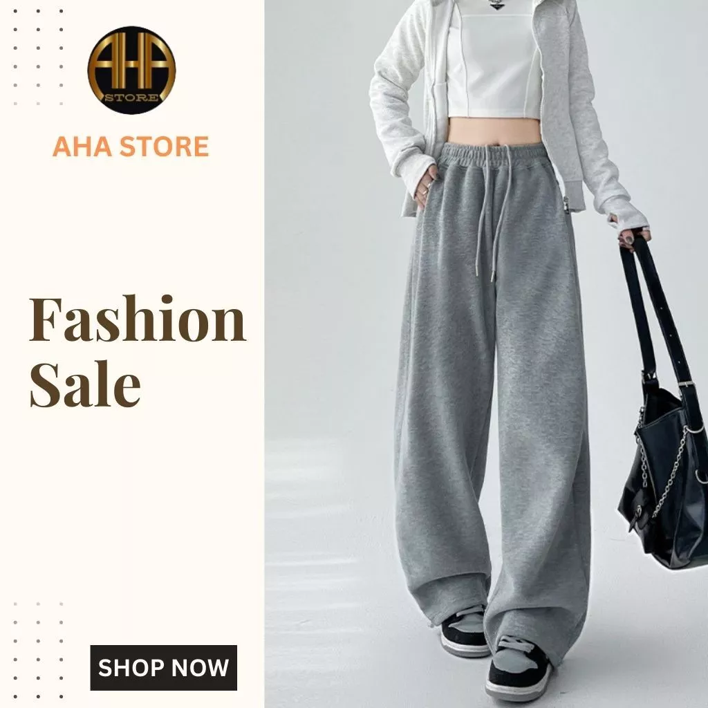 Quần ống rộng vải nỉ lì mịn mặc 2 kiểu giữ nhiệt AHA STORE thời trang quần gió form suông (AH58)