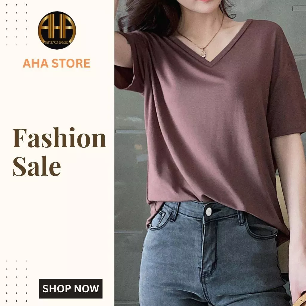 Áo thun ngắn tay mùa hè cổ chữ V AHA STORE  dáng rộng áo sơ mi xếp lớp bên trong cho nàng (AH61)