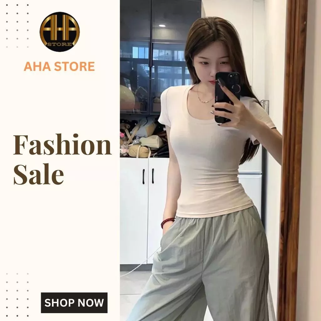 Áo Thun Nữ Tay Ngắn Cổ Tròn Cotton Vai Phải Bên Trong AHA STORE Xếp Lớp Áo Sơ Mi Mùa Hè (AH63)