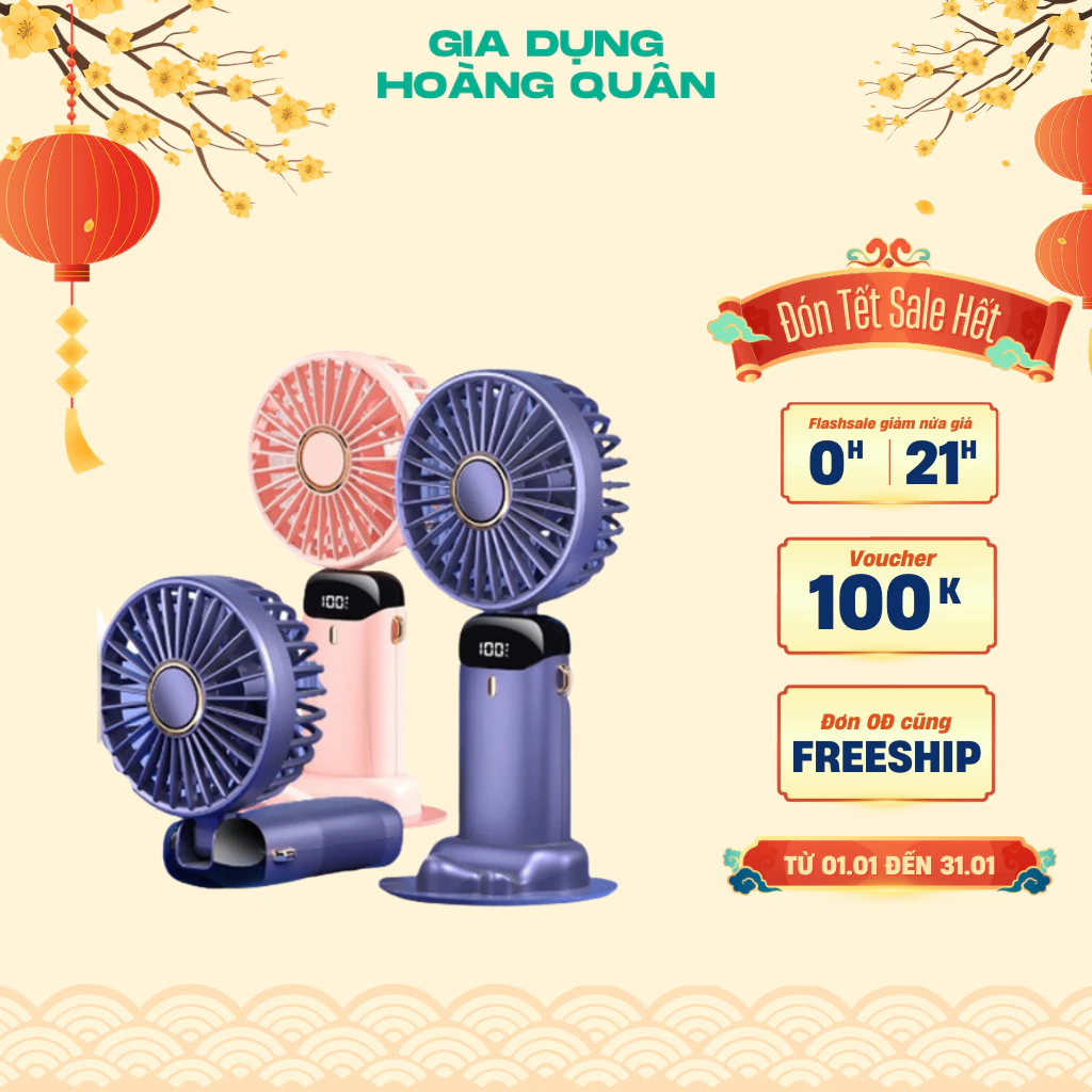 Quạt cầm tay mini gấp gọn DIDOOGLT 5 cấp độ gió sạc pin tiện dụng, làm từ nhựa ABS cao cấp, an toàn chống cháy nổ