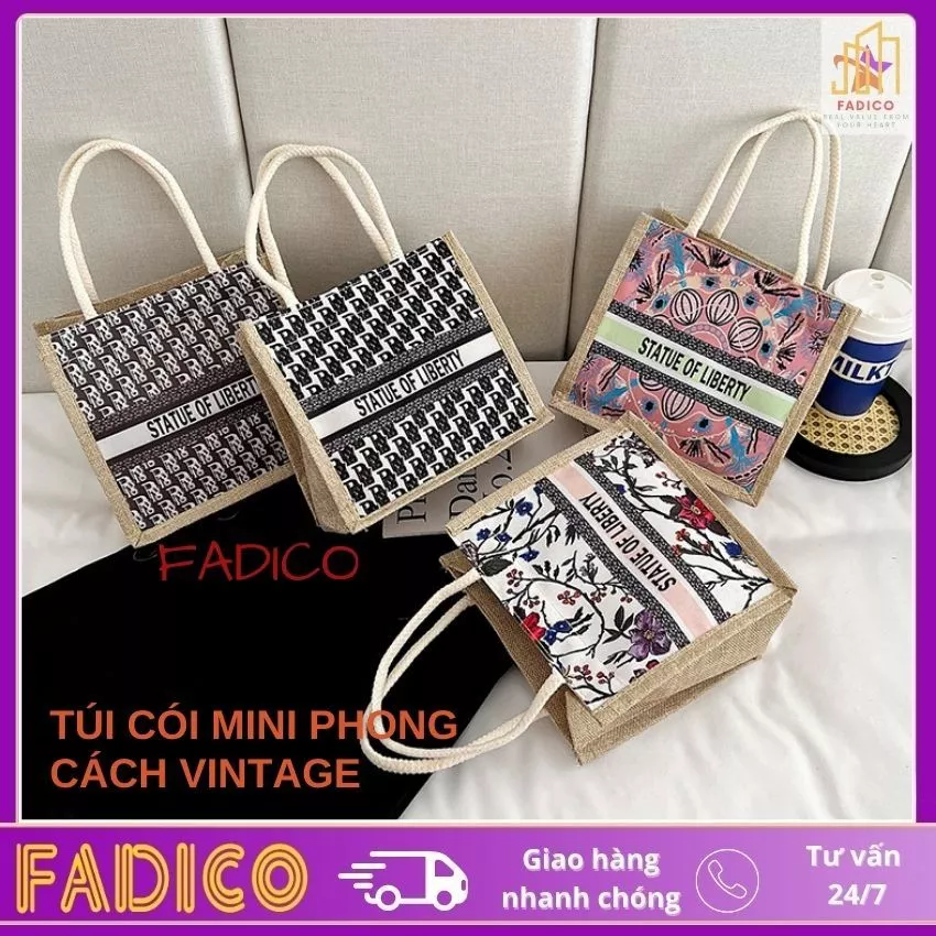 Túi cói mini,Túi xách nữ,túi xách mini vải cói phong cách VINTAGE, phù hợp đi làm đi chơi, thân thiện với môi trường
