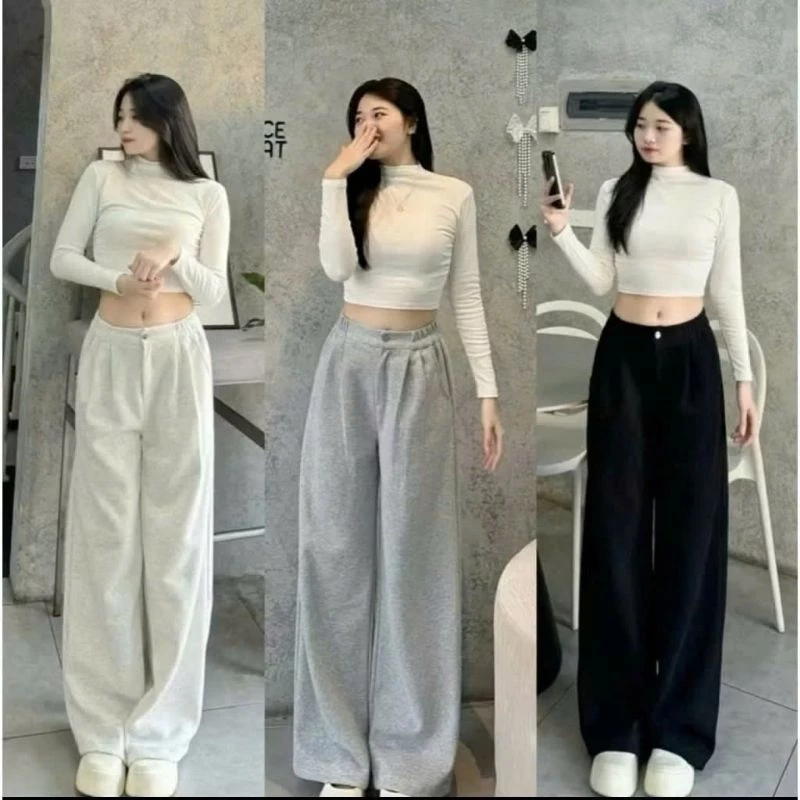 Quần suông ống rộng có khóa, vải nỉ 2 da dày dặn phong cách thể thao cá tính