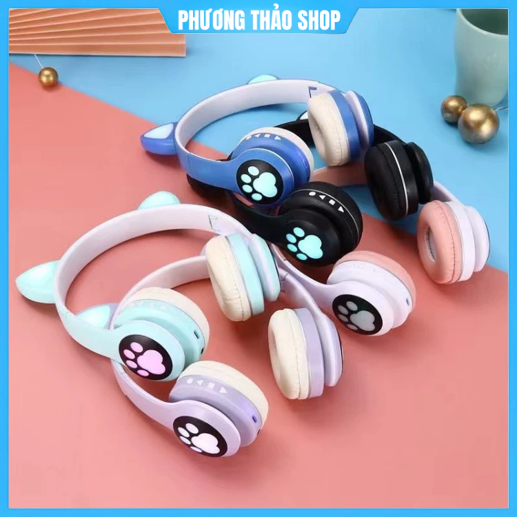 Tai Nghe Mèo 23M Bluetooth Chụp Tai, Headphone Tai Mèo Dễ Thương Có Mic, Âm Bass Mạnh Mẽ Bảo Hành 12 Tháng
