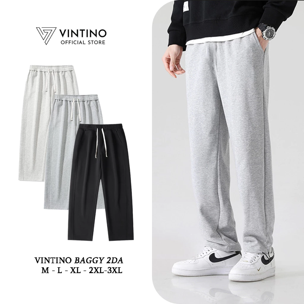 Quần Dài Baggy Nam VINTINO Vải Nỉ Cotton Cạp Chun Form Suông Kiểu Dáng Basic Đen Be Ghi BAGGY2DA