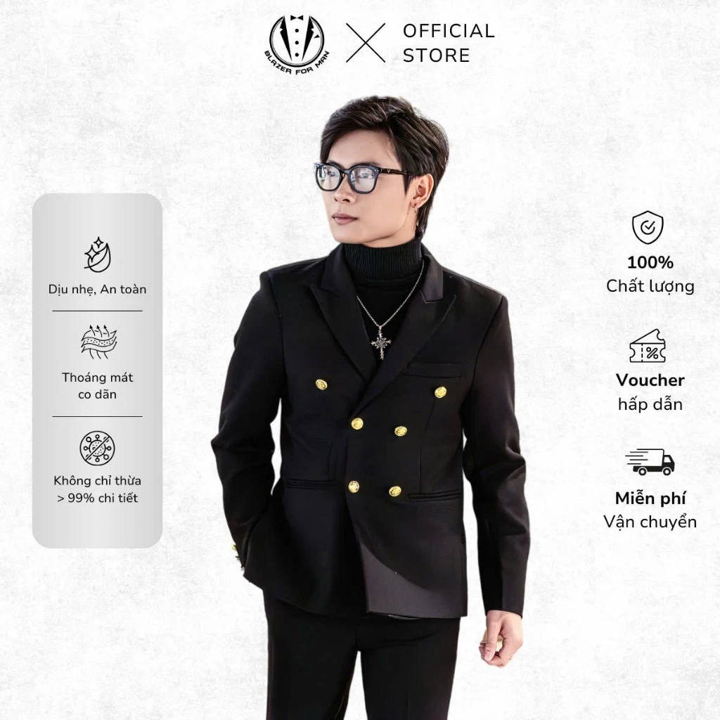 Áo Vest Nam 6 Cúc Vàng Dáng Slimfit Hàn Quốc Vải Cao Cấp Chống Nhăn Phá Cách - Blazer For Man