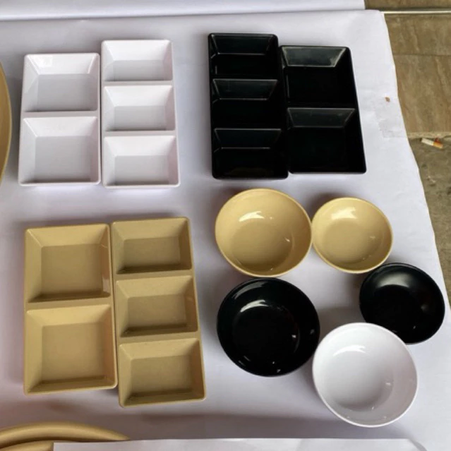Đĩa chấm vuông 1 ngăn 2 ngăn 3 ngăn, đĩa tròn, chén đựng nước chấm, nước sốt Nhựa Việt Nhật