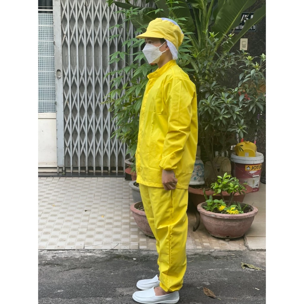 Quần Áo Đồng Phục Chế Biến Thủy Sản, Sản Xuất Thực Phẩm Màu Vàng Vải Kaki Dày Dặn, Thấm Hút Mồ Hôi