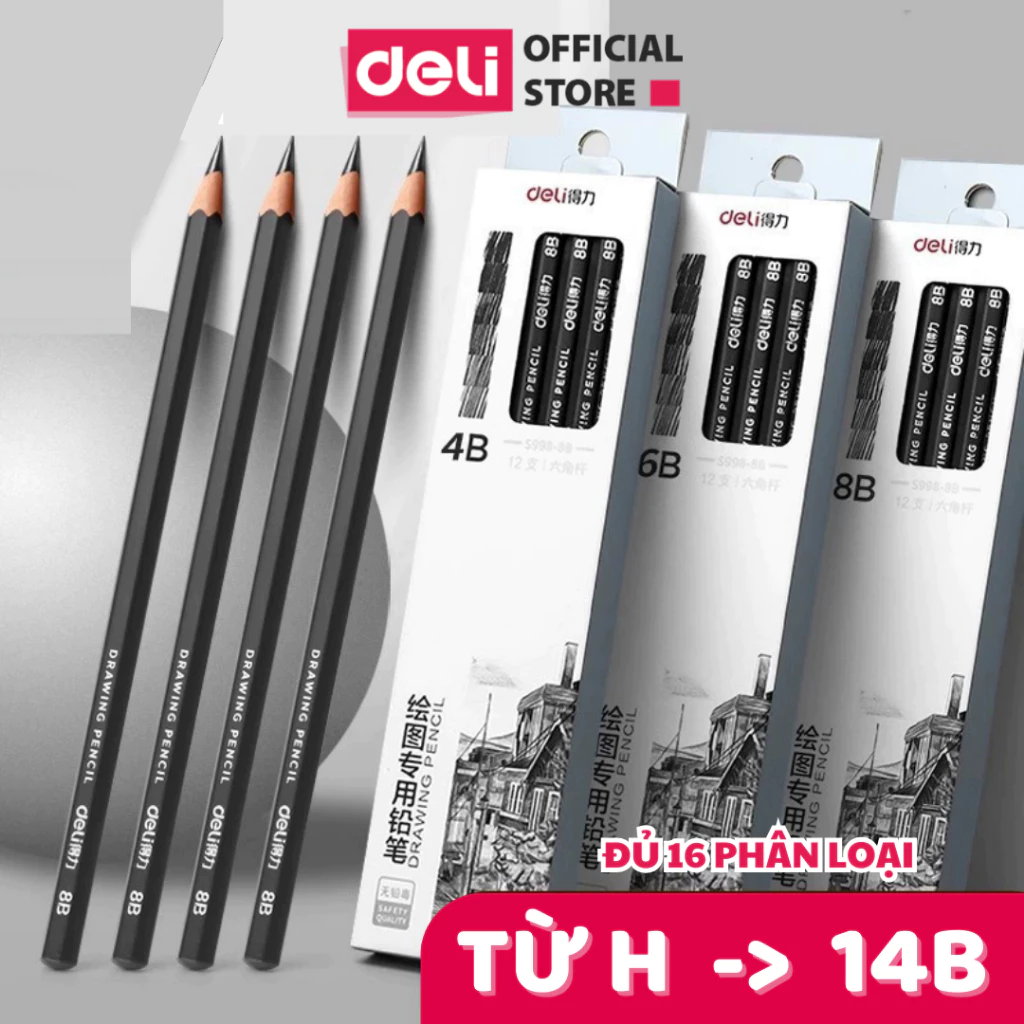 [Voucher40%] Bút chì phác thảo phiên bản cao cấp Deli - 2H, HB, 2B, 4B, 6B, 8B - Dành cho mỹ thuật chuyên nghiệp chì mềm