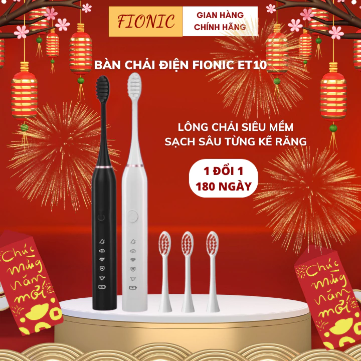 Bàn Chải Điện Máy Đánh Răng Sonic X7 Tự Động Lông Mềm FIONIC ET10 Trắng Răng Giảm Mảng Bám