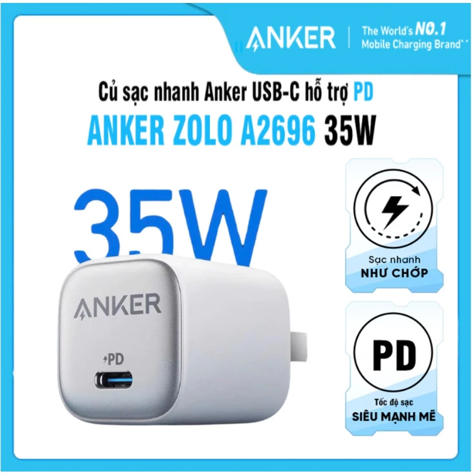 Sạc Nhanh Anker Zolo A2696 35W 30W 20W PD/PPS/QC - A2696 A2698  A2639 - Bảo hành 12 tháng