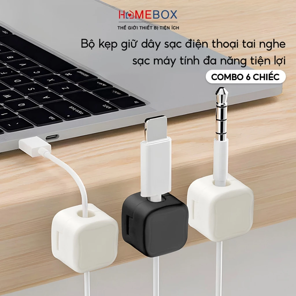 COMBO 6 Kẹp Dây Sạc Cố Định Hút Nam Châm, Kẹp Giữ Dây Cáp Sạc Tai Nghe Chuột Phím Laptop  Điện Thoại