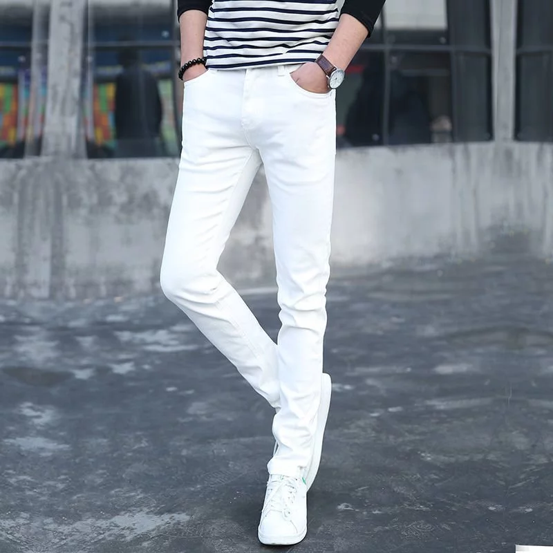 Quần jean nam màu trắng co giãn, quần bò nam dáng ôm body Bi shop ms07