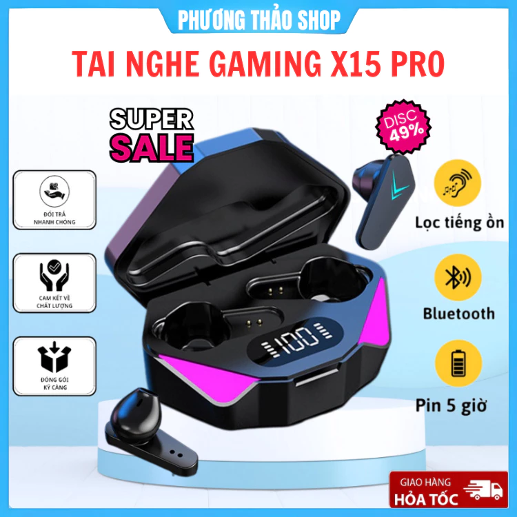 [ Rẻ Vô Địch ]Tai nghe Bluetooth Gaming Không dây X15 TWS công nghệ Bluetooth 5.0 cảm biến chạm,không có độ trễ âm Thanh