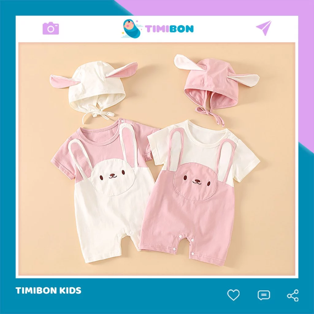 [ Kèm Mũ ] Bodysuit Cộc Tay Cho Bé Body Đùi Cotton Hình Thỏ Mẫu Quần Áo Trẻ Em Liền Thân [BDC37]