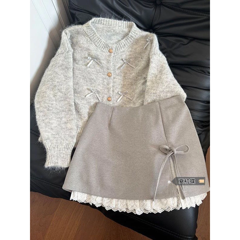 Set Áo + Váy Đính Nơ Dễ Thương Dành Cho Nữ(sẵn sz L/Xl)