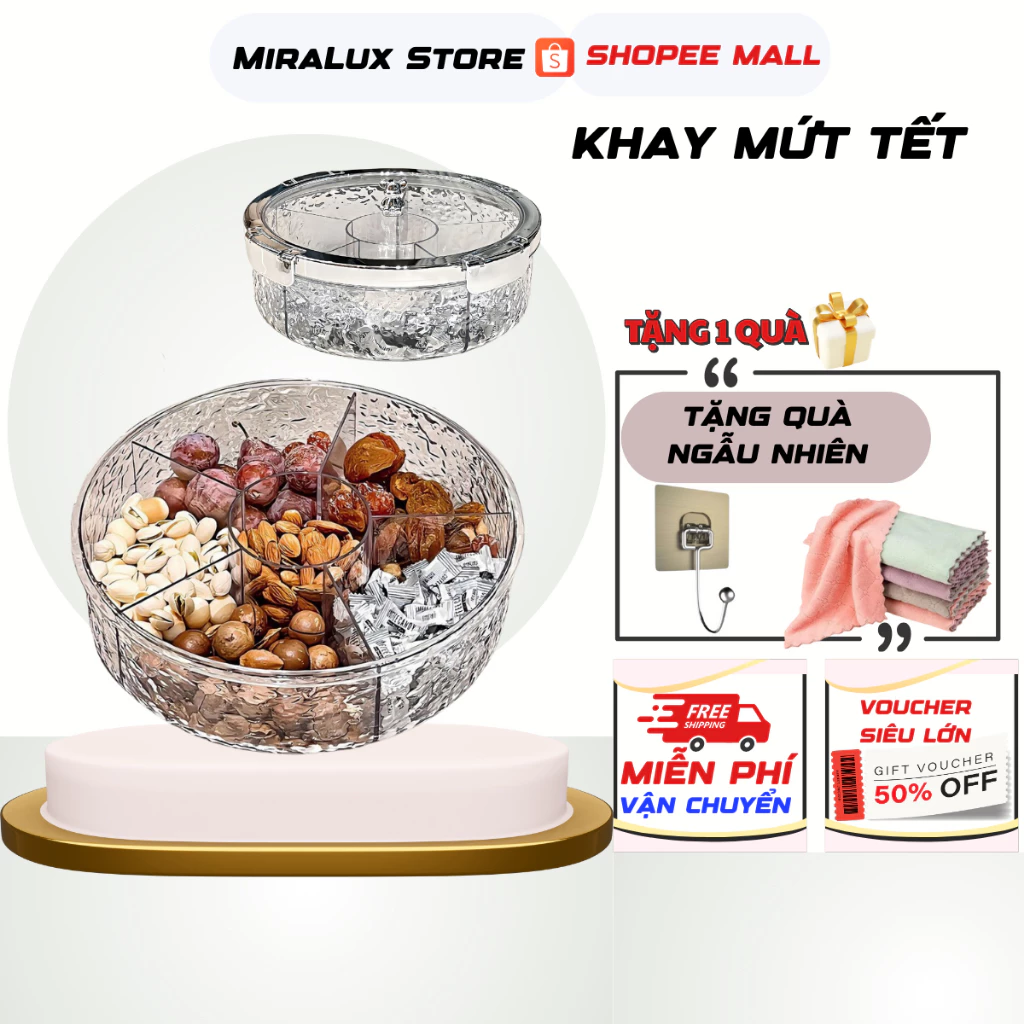 Khay Mứt Tết Sang Trọng Màu Bạc Chia Ngăn Có Nắp Đậy Phong Cách Châu Âu Hot Nhất 2025