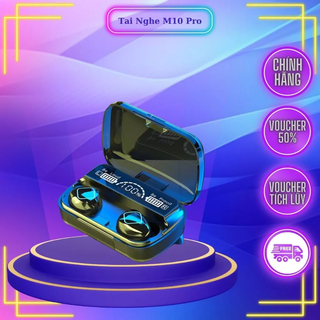 Tai Nghe Công nghệ Bluetooth M10 bản Pro upgrade Pin Trâu 3000mah, Nút Cảm Ứng, screen Led Gaming, Chống Nước New