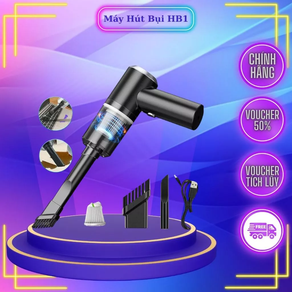Máy hút bụi cầm tay mini - Máy hút bụi không dây đa năng lực hút siêu mạnh sử dụng hút bụi ô tô, bụi giường - HB1
