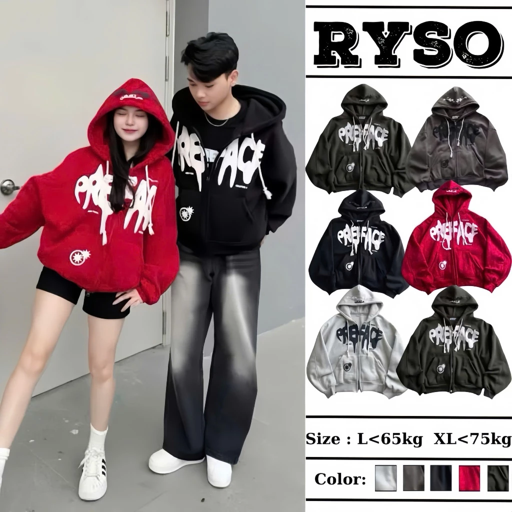 Áo Khoác Hoodie Zip Nỉ In Nổi Three Strars Khoá Kéo Zip 2 Chiều Form Rộng Nón 2 Lớp AK01 RYSO STORE
