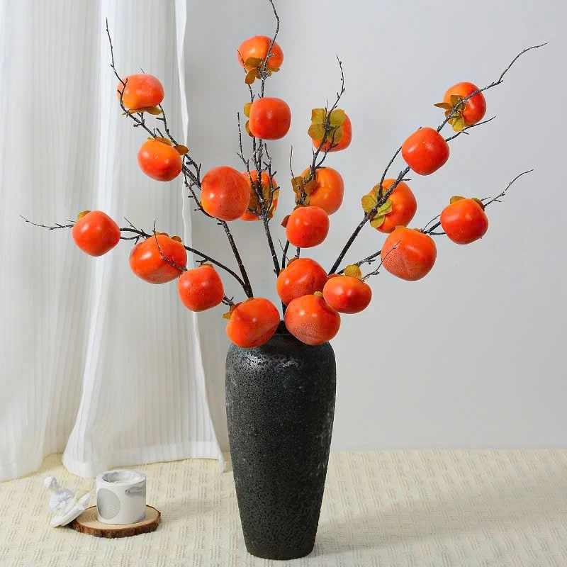 CÀNH HỒNG 7 QUẢ GIẢ TRANG TRÍ CAO CẤP DÀI 92CM