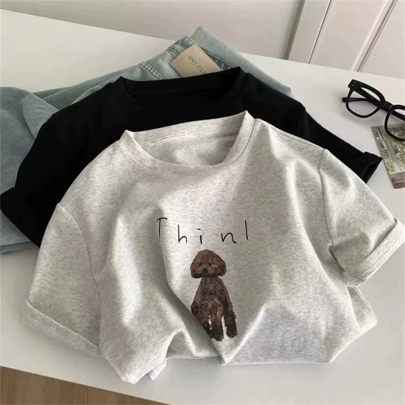 Áo thun Cotton Nữ in hình Cún nâu ALICEVN, Áo phông nữ, Áo thun nữ mặc hè Chất thun mềm mát thấm hút mồ hôi tốt