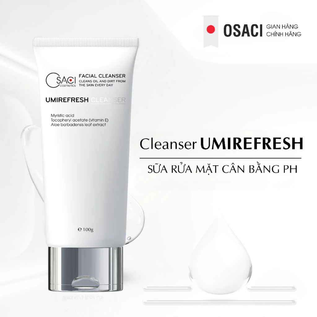 Sữa Rửa Mặt Nha Đam Ngừa Mụn, Làm Sáng Da – Osaci UmiRefresh Cleanser 100ml Cân Bằng pH, Dịu Nhẹ