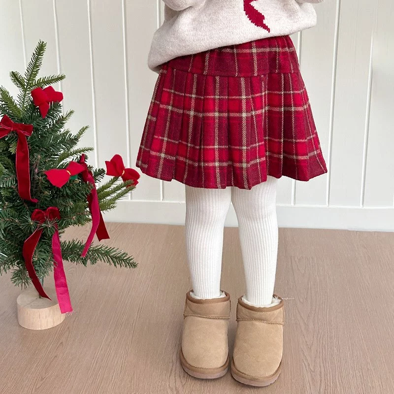 Chân Váy Dạ Xếp Ly Lót Nhung Mùa Đông Kẻ Sọc Phong Cách Hàn Quốc cho bé Gái - Chính Hãng Ambbkids
