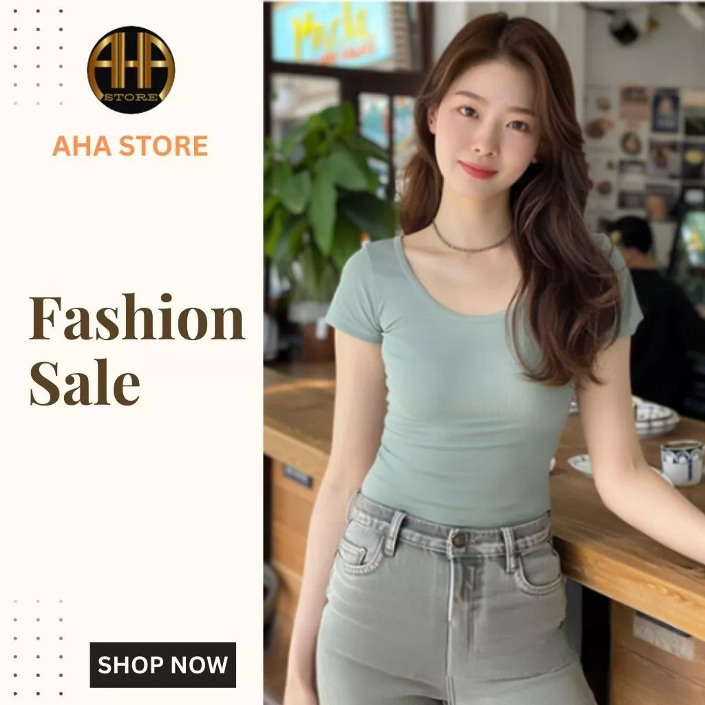 Áo thun Lụa Ren Vai Cổ Chữ U Tay Ngắn AHA STORE Nữ Mùa Hè ,Đáy Áo Sơ Mi Co Giãn (AH65)