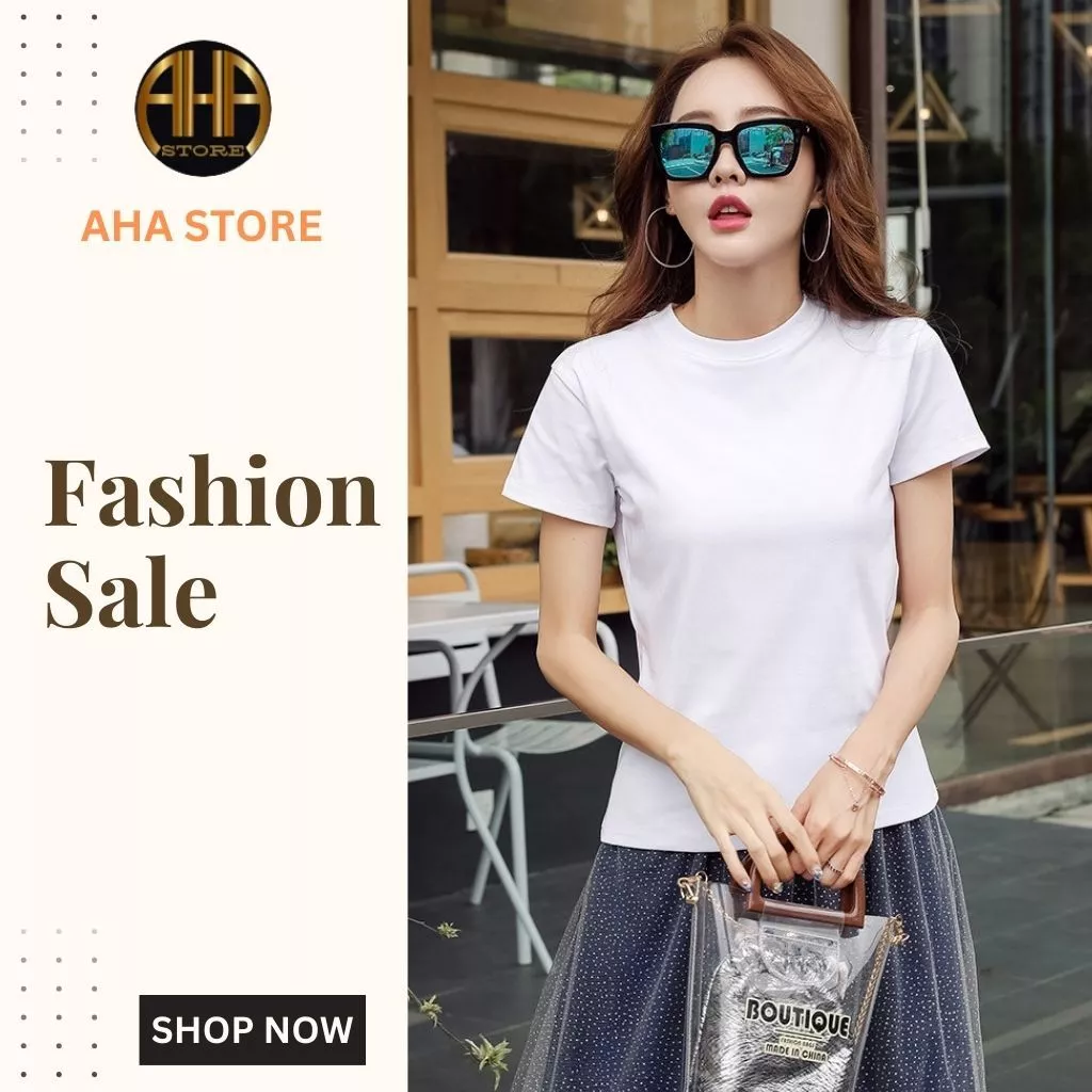 Áo thun cao cấp nữ mùa hè, cổ tròn AHA STORE , trễ vai, nửa tay, co giãn, ôm vừa vặn (AH68)