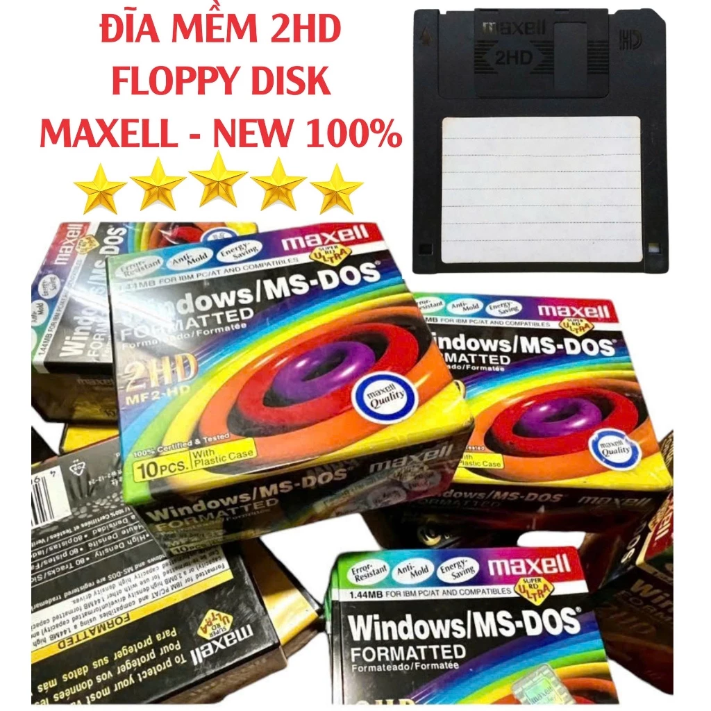 Đĩa Mềm Maxell 2HD 1.4Mb MS-DOS floppy disk - Hàng Mới Nguyên Seal