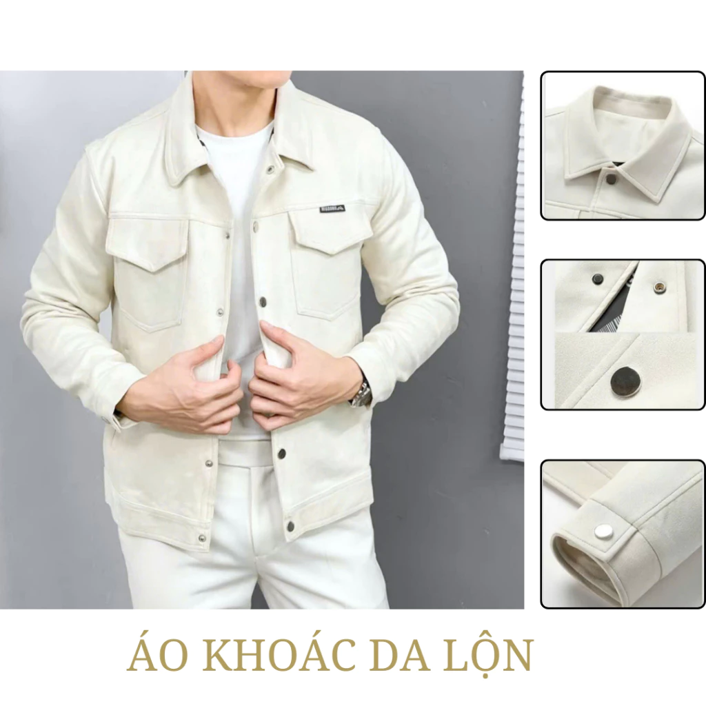 Áo Khoác Nam Da Lộn 2 lớp Cúc bấm,Áo khoác Nam Phong Cách Thời Trang Hàn Quốc