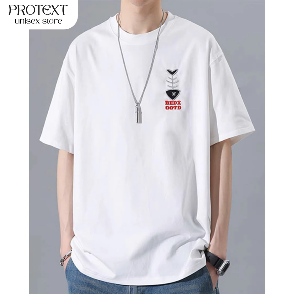 Áo Thun Form Rộng Cotton Cao Cấp Thêu Hình Xương Cá & Chữ BEDX OOTD Thương Hiệu Protex A5