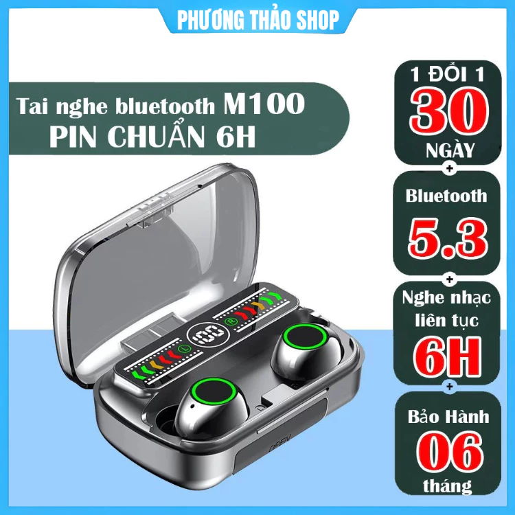 Tai nghe bluetooth M10 / M100 / F9 PRO Pin Trâu 2500maH âm thanh trung thực, Tai nghe nhét tai đèn Led đẹp mắt