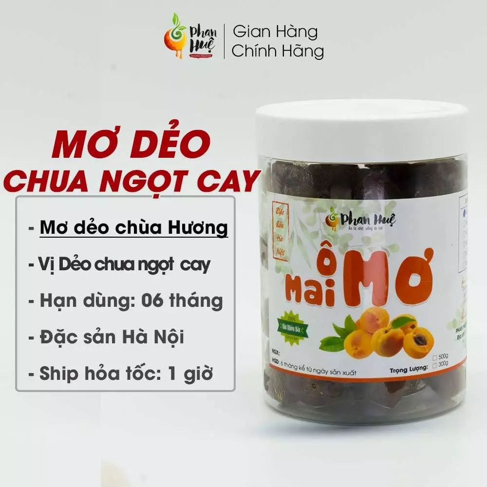Ô mai mơ dẻo chua ngọt cay Phan Huệ 100g 300g 500g. Vị chua ngọt cay nhẹ. Đặc sản Hà Nội