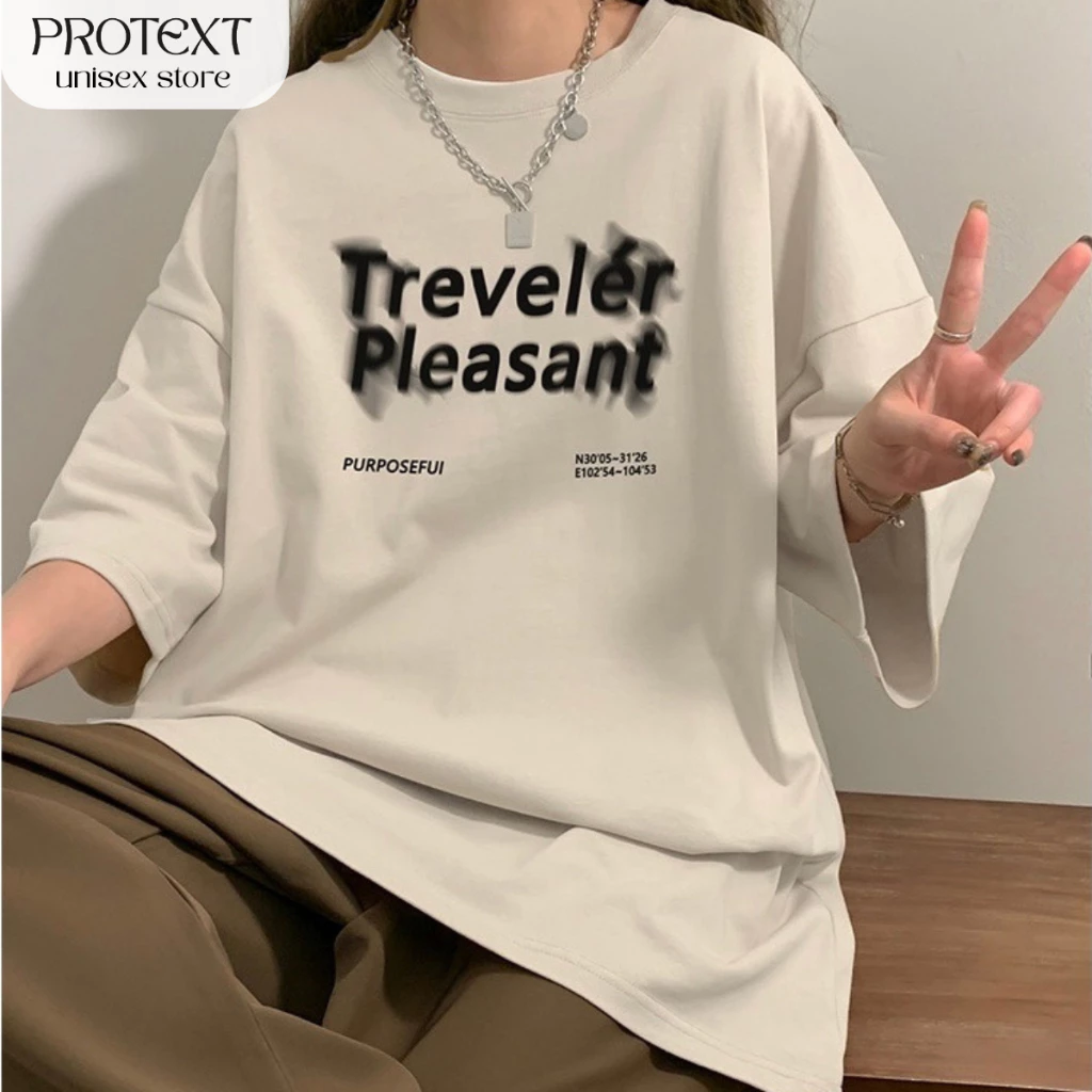 Áo Thun Cotton Cao Cấp In Chữ TREVELET PLEASAN Thương Hiệu Protex Thời Trang Trẻ Phong Cách Unisex