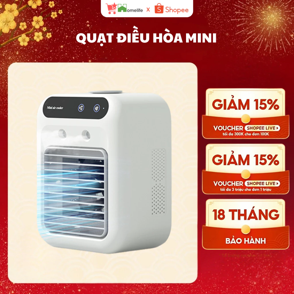 Quạt Điều Hoà Mini Tích Điện 500ml 2 Tốc Độ Gió Chế Độ Phun Nước Ướt Làm Mát - QDH05
