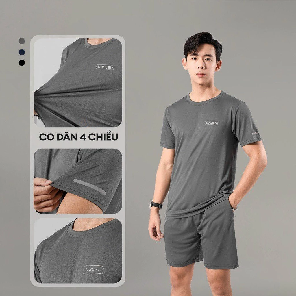 Đồ Bộ Thể Thao Nam Tập GYM Vận Động Thể Thao Vải Thun Thoáng Mát Thấm Hút Mồ Hôi Tốt Full size 45-95kg