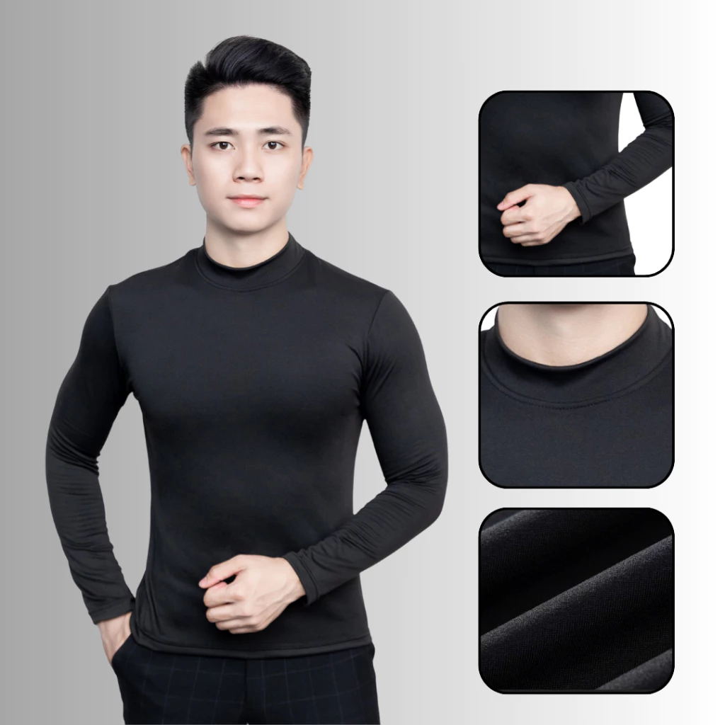 Áo Giữ Nhiệt Nam Thun Dài Tay Cổ Tròn Cổ, Mềm Nhẹ, Giữ Ấm, Trơn Basic
