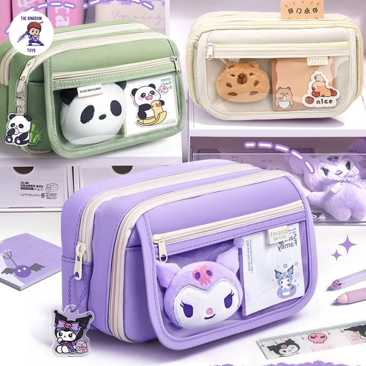 Hộp Bút Kuromi / Cinnamoroll / Gấu Trúc / Capybara - Kích Thước Lớn, Dụng Cụ Học Tập Đáng Yêu