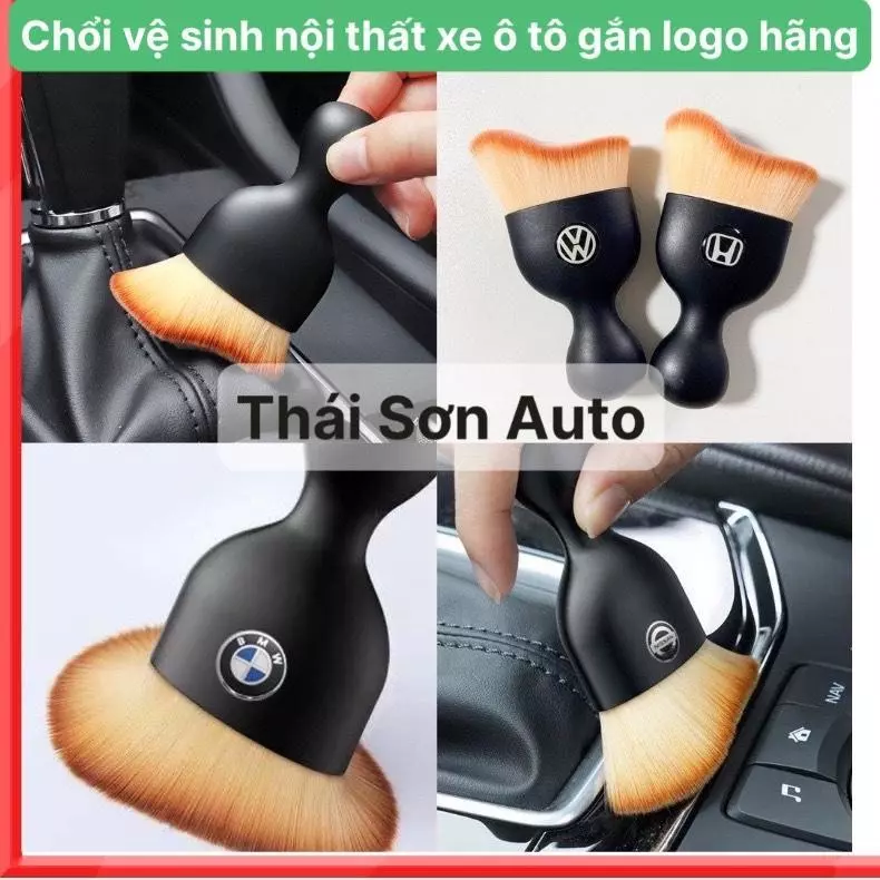 Chổi quét mini đầu sợi lông mềm dùng vệ sinh nội thất ô tô, bảng điều khiển - gắn logo hãng xe