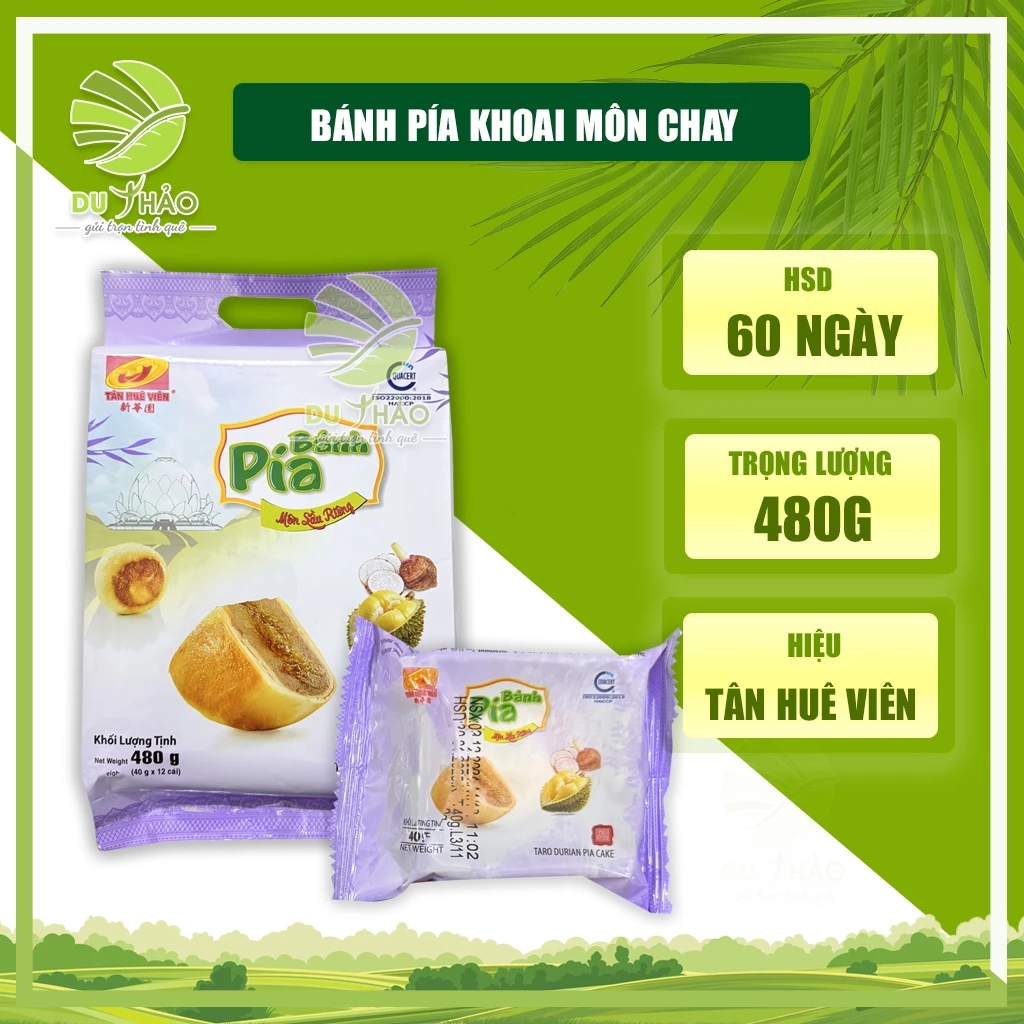 Bánh pía chay khoai MÔN SẦU RIÊNG Tân Huê Viên, bánh pía mini Sóc Trăng túi 12 bánh 480g