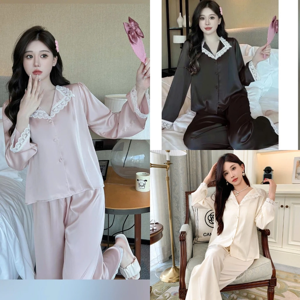 Đồ bộ nữ Pijama mặc nhà, bộ ngủ phối ren dễ thươngdài tay lụa ngọc trai mềm mịn, sang chảnh BN31