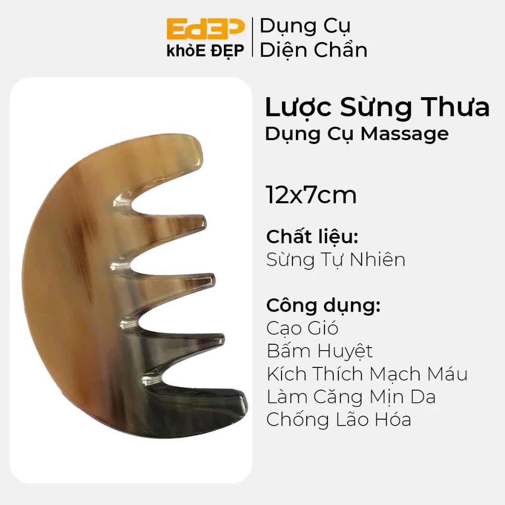 Lược Sừng Răng Thưa Chải Tóc Xoăn Rối Xù Massage Đầu ( Tăng Cường Lưu Thông Máu )