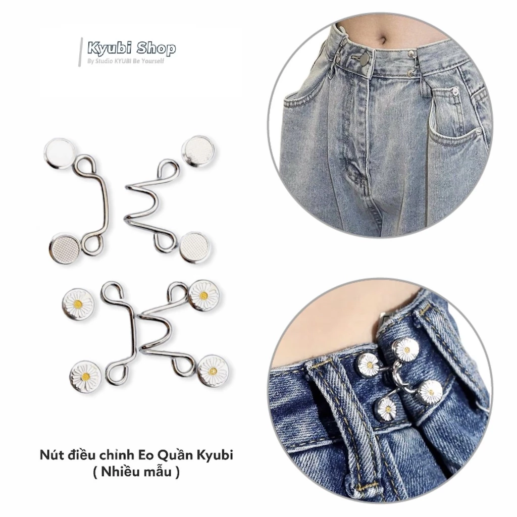 Bộ nút gài, khuy cài điều chỉnh lưng eo quần jean short chân váy (Nhiều mẫu) - Bộ nút cài siết eo quần Kyubi PK02