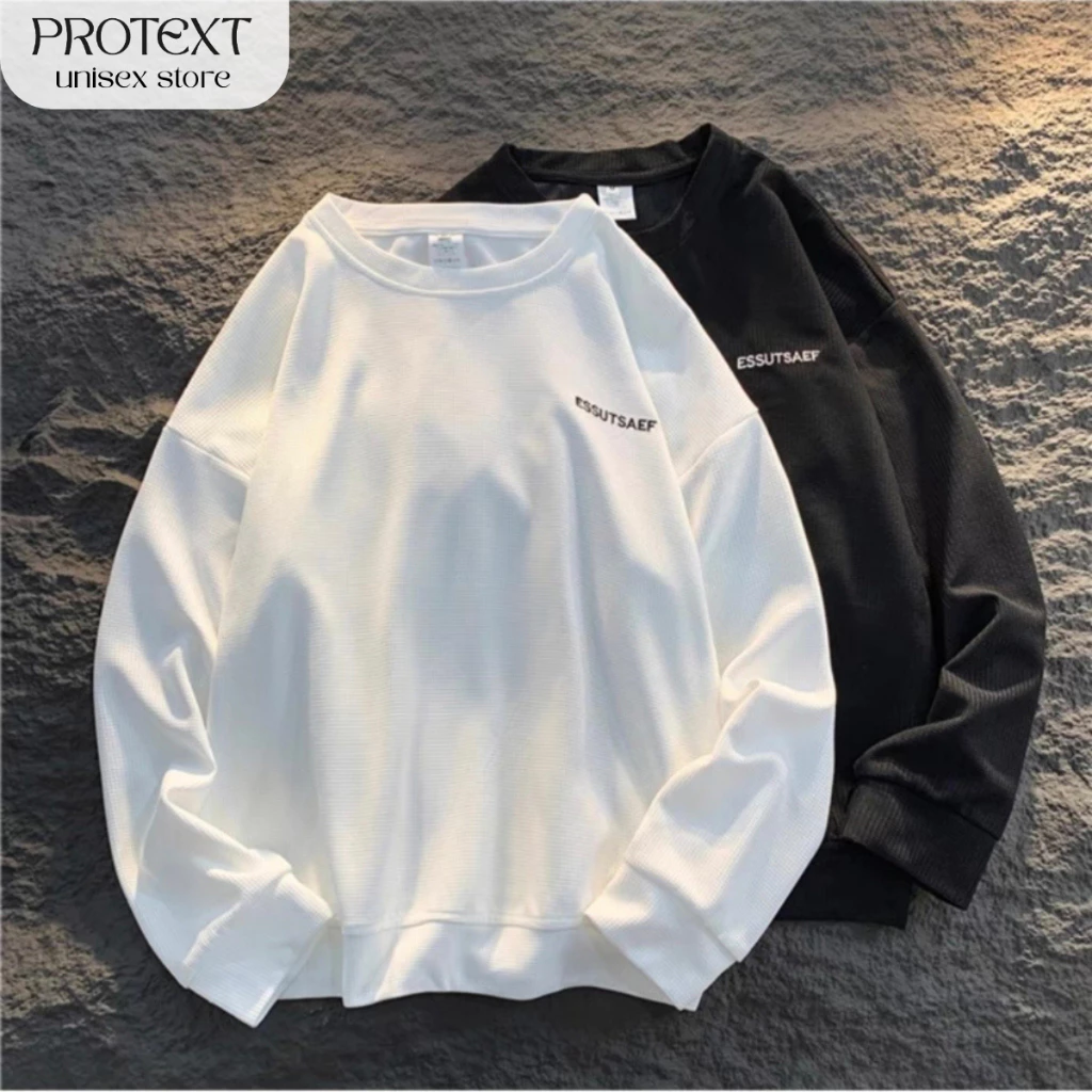 Áo Sweater Dài Tay Vải Tổ Ong Thêu Chữ ESSENFAUST Trước Ngực Thương Hiệu Protex Unisex H5