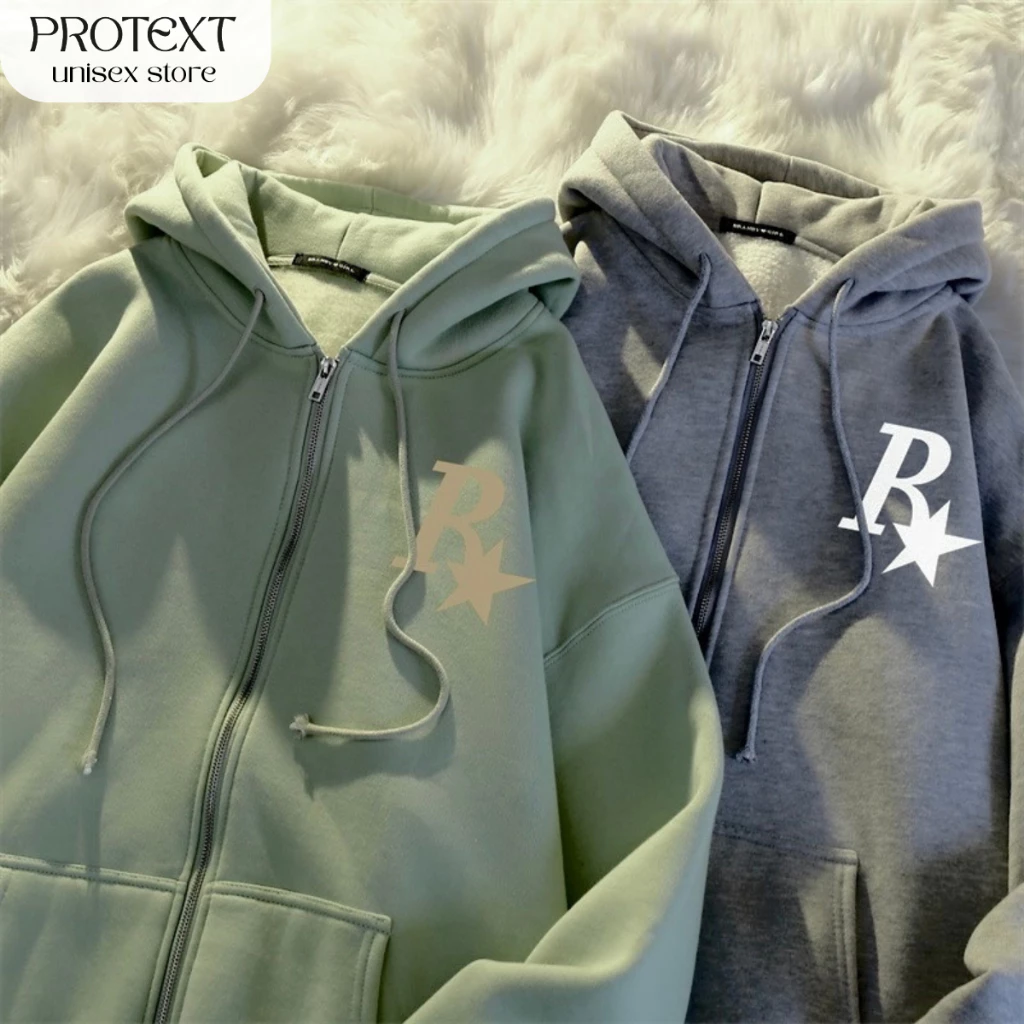 Áo Hoodie Nỉ Bông R Star Có Khóa Kéo và Mũ Thương Hiệu Protex Thời Trang Ấm Áp Chất Lượng Cao