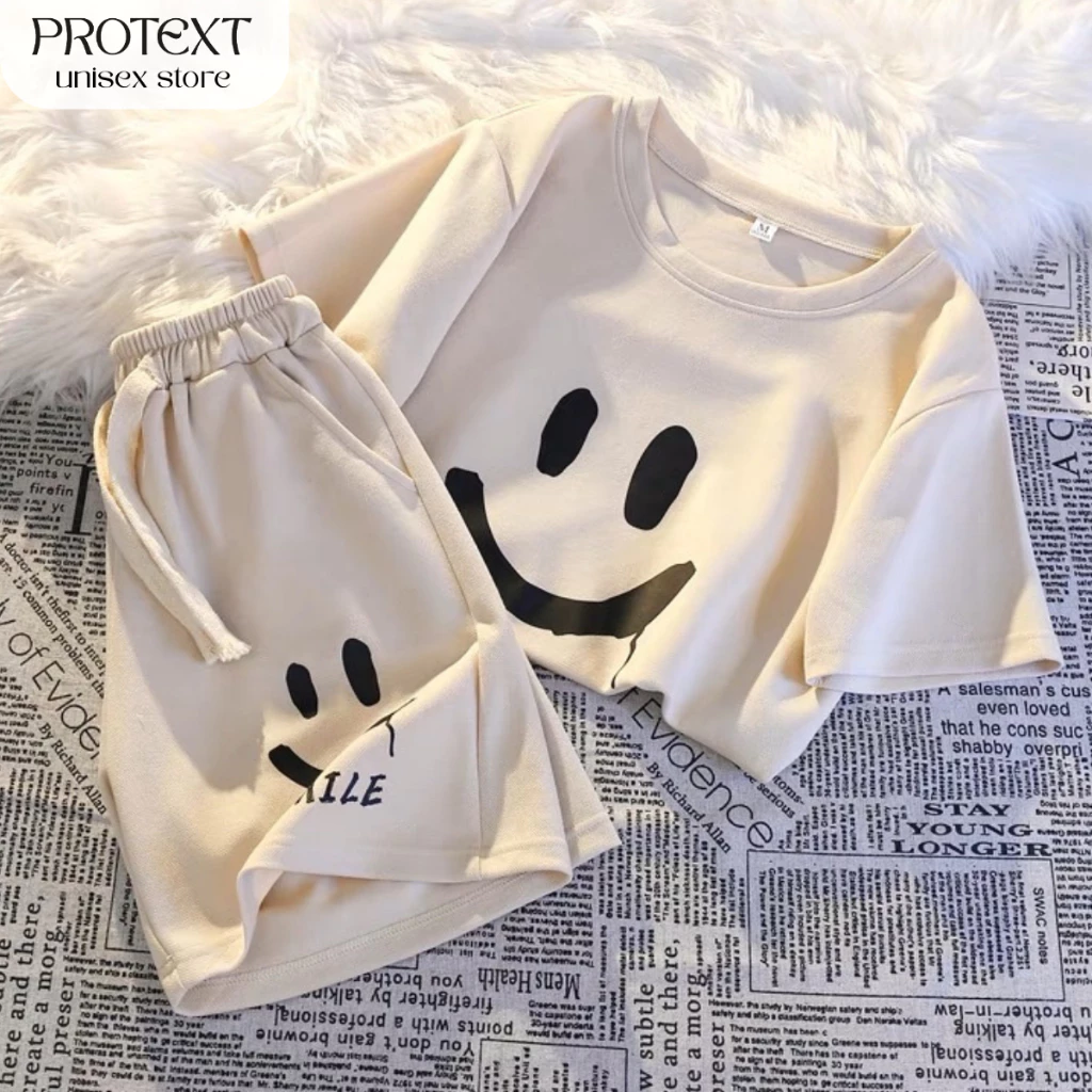 Bộ Quần Áo thể thao Nam Nữ in hình mặt cười chất liệu cotton cao cấp  PROTEX